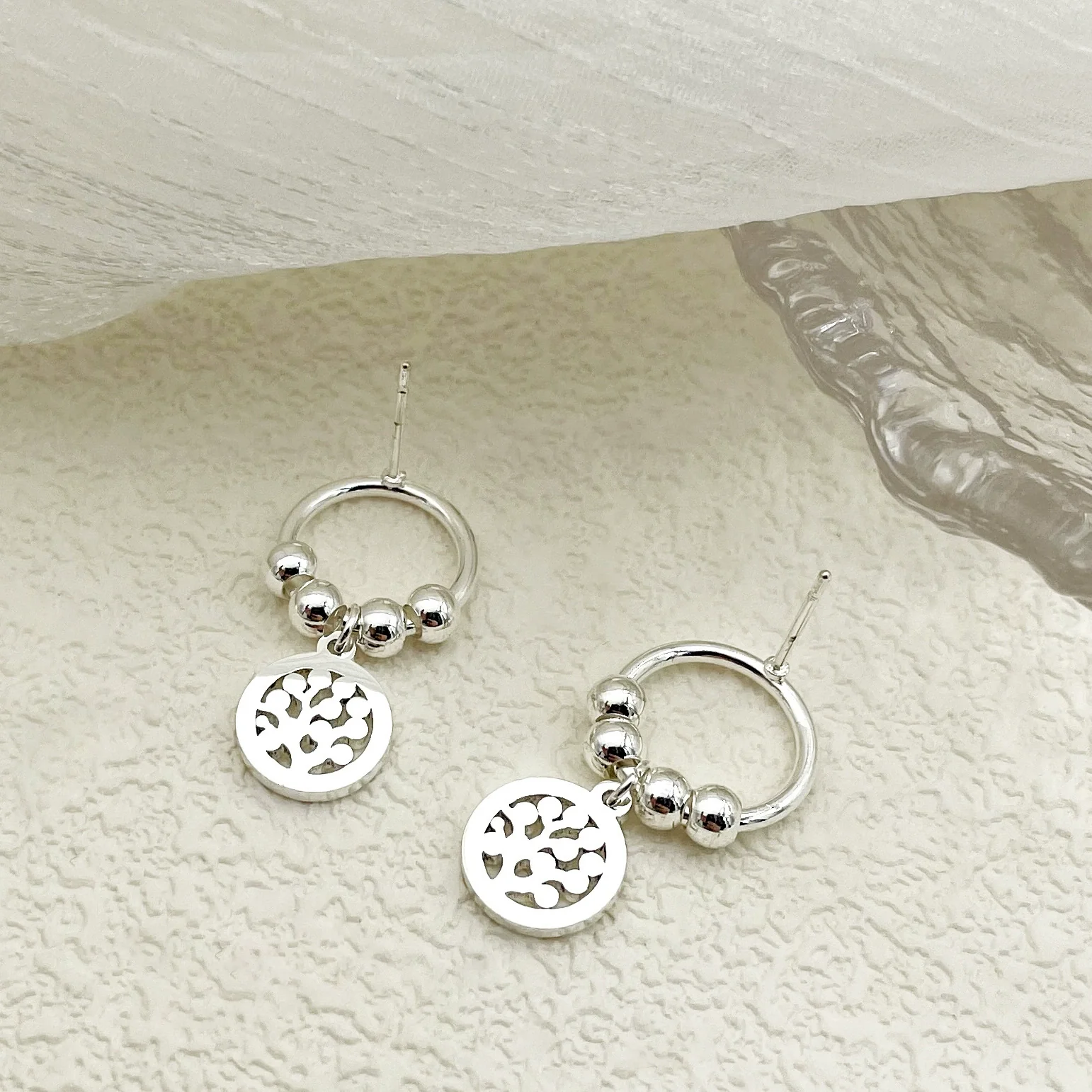 Wholesale Active Stainless Steel Geometric Earring With Life Tree Hollow Disc Design Electroplated For Women - Image 4