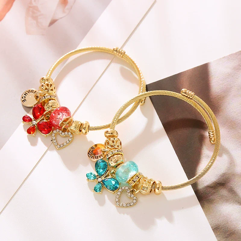 Wholesale Adjustable Couple Beaded Bracelet With Heart And Insect Patterns Made Of Stainless Steel And Alloy With Diamond Treatment For Women - Image 2