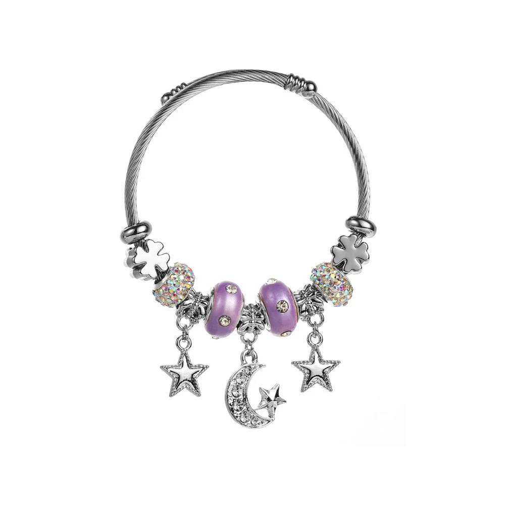 Wholesale Adjustable Couple Beaded Star Moon Pendant Bracelet In Stainless Steel And Alloy Set With Diamonds For Women - Image 5