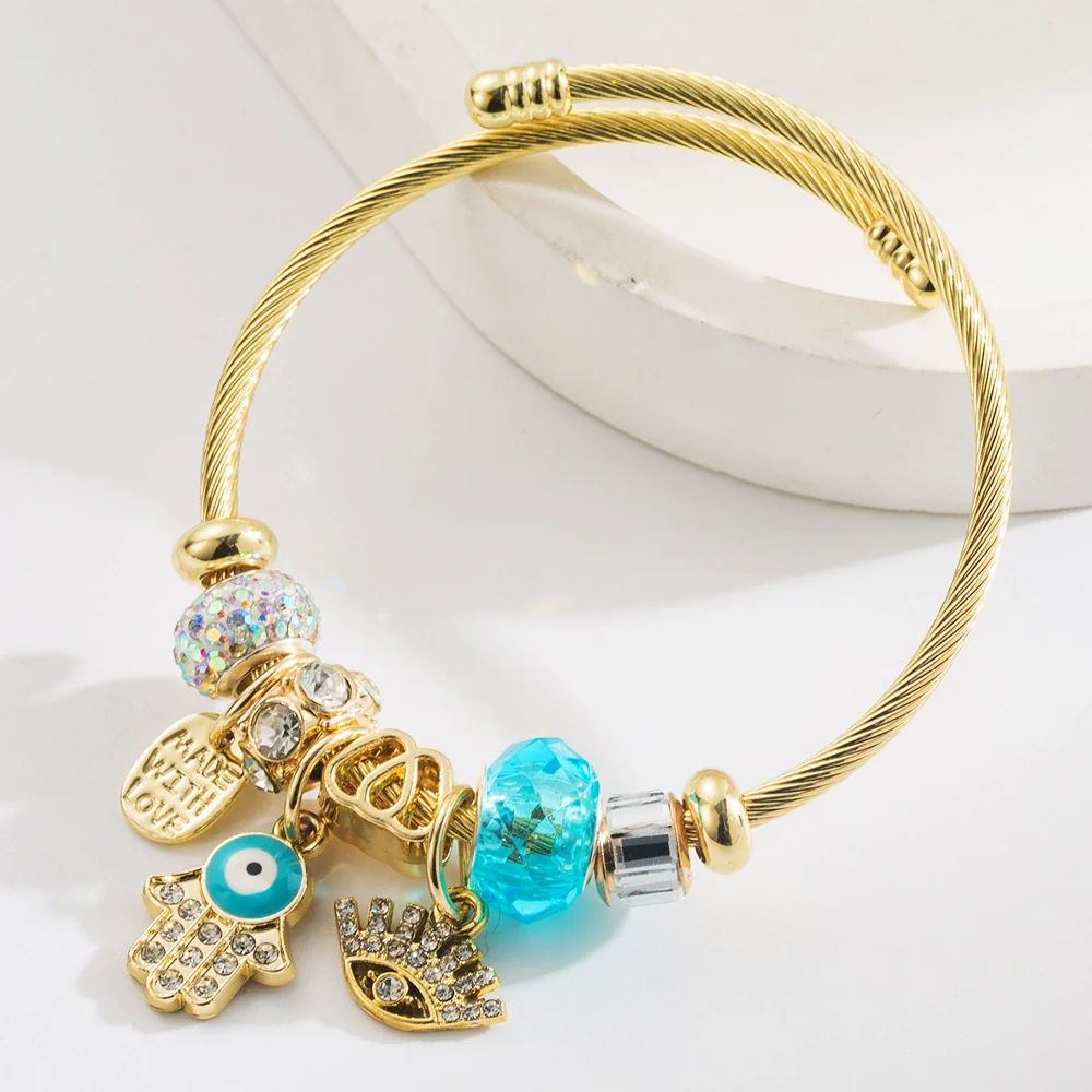 Wholesale Adjustable Diamond Letter Pendant Bracelet With Devil's Eye Pattern Alloy Material Set With Diamonds For Women - Image 7
