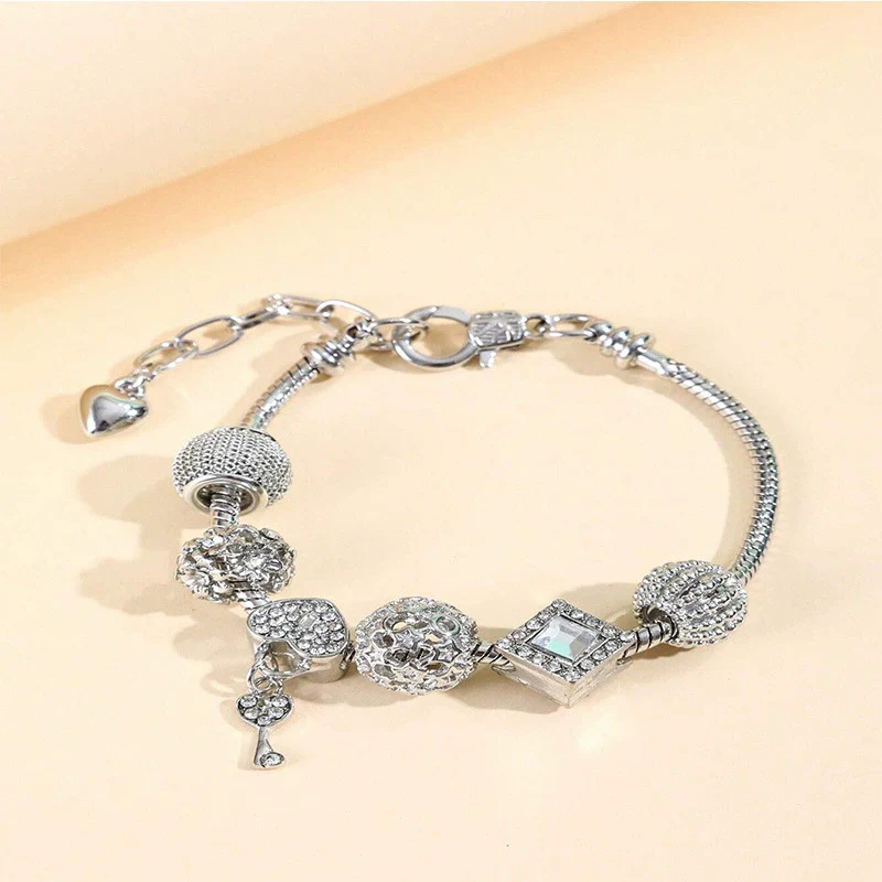 Wholesale Adjustable Electroplated Geometric Heartshaped And Rhombus Alloy Bracelet For Unisex - Image 6