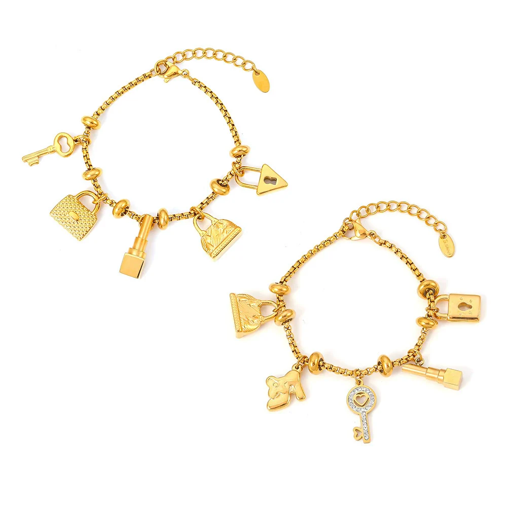 Wholesale Adjustable Geometric Diamond Pendant Bracelet For Women Titanium Steel 18K Gold Plated - Image 5