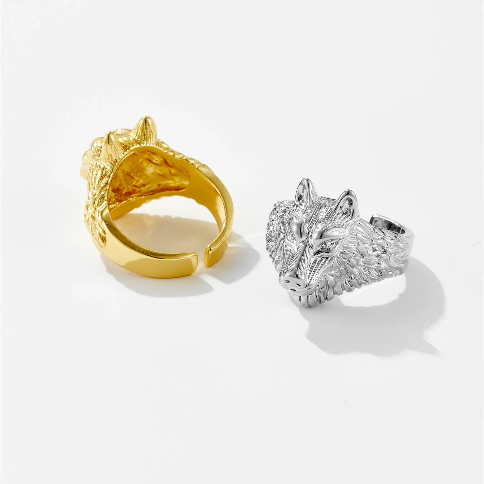 Wholesale Adjustable Opening Ring Jewelry Copper Electroplated Platinum 18K Gold With Joker Animal Wolf Irregular Geometric Design For Women And Unisex - Image 3
