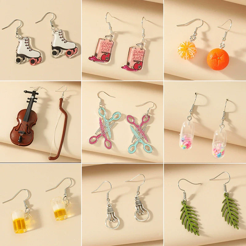 Wholesale Alloy Acrylic Fruit Leaves Pendant Women's Ear Jewelry With 14K Gold Ear Needle And Electroplating Design