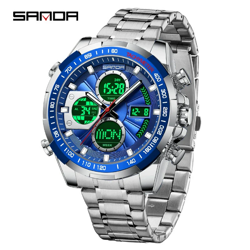 Wholesale Alloy And Steel Strip Multifunctional Sports Waterproof Electronic Quartz Watch For Men In Highend Style Round Shape - Image 3