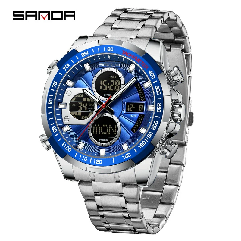 Wholesale Alloy And Steel Strip Multifunctional Sports Waterproof Electronic Quartz Watch For Men In Highend Style Round Shape - Image 8