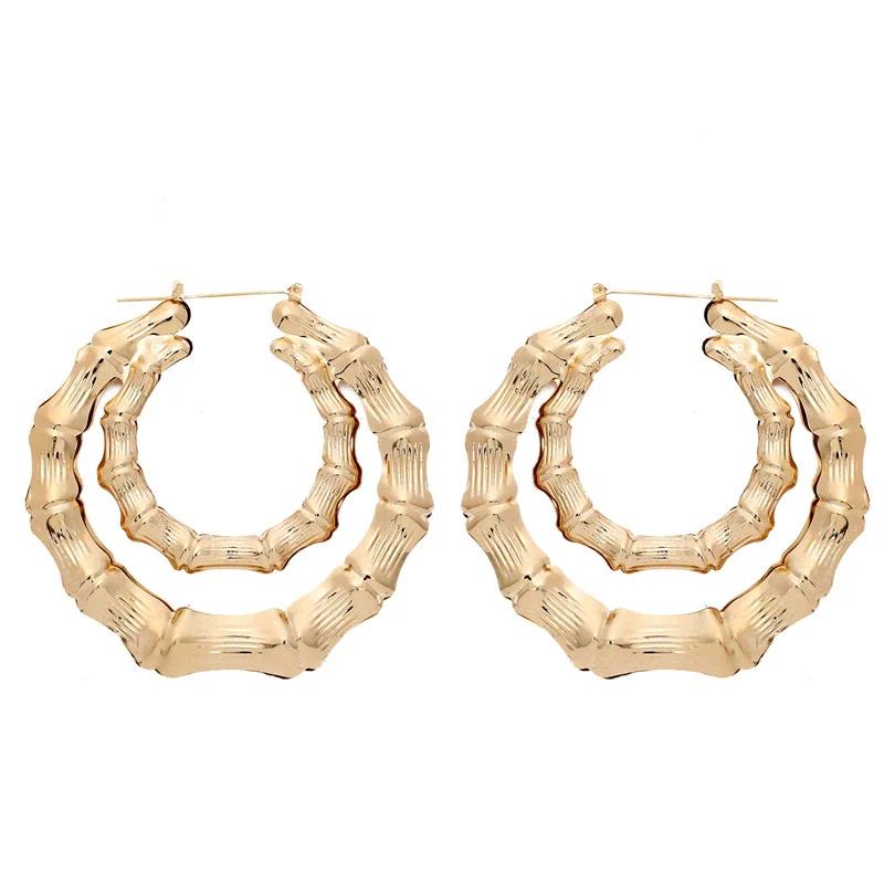 Wholesale Alloy Bamboo Geometric Pattern Electroplated Punk Hiphop Women's Earrings - Image 7