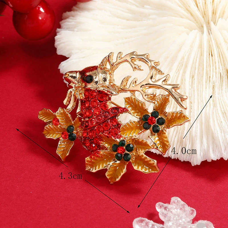 Wholesale Alloy Christmas Deer Brooch With Dripping Oil And Leaf Design - Image 3