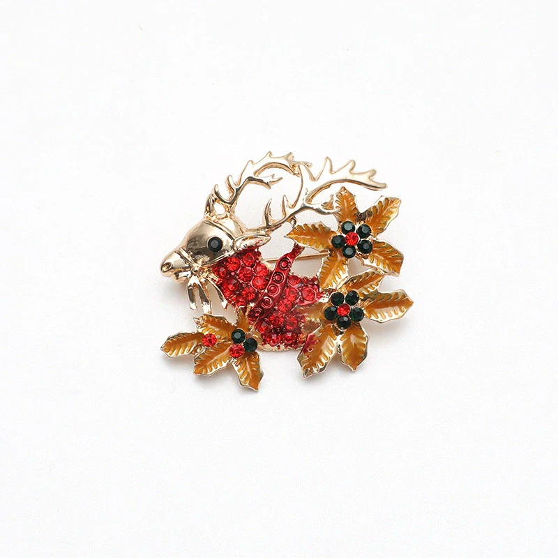 Wholesale Alloy Christmas Deer Brooch With Dripping Oil And Leaf Design - Image 4