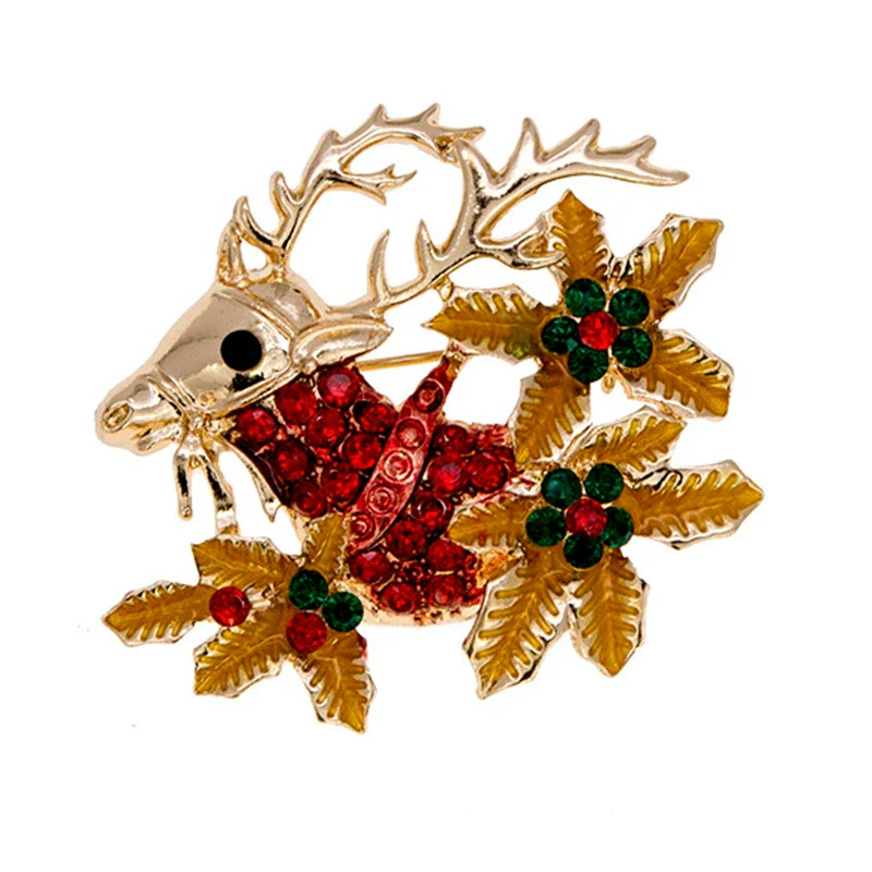 Wholesale Alloy Christmas Deer Brooch With Dripping Oil And Leaf Design - Image 5