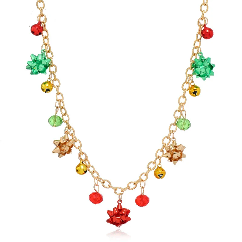 Wholesale Alloy Christmas Necklace Geometric Style Bell And Multicolor Flower Design For Women Ochain - Image 5