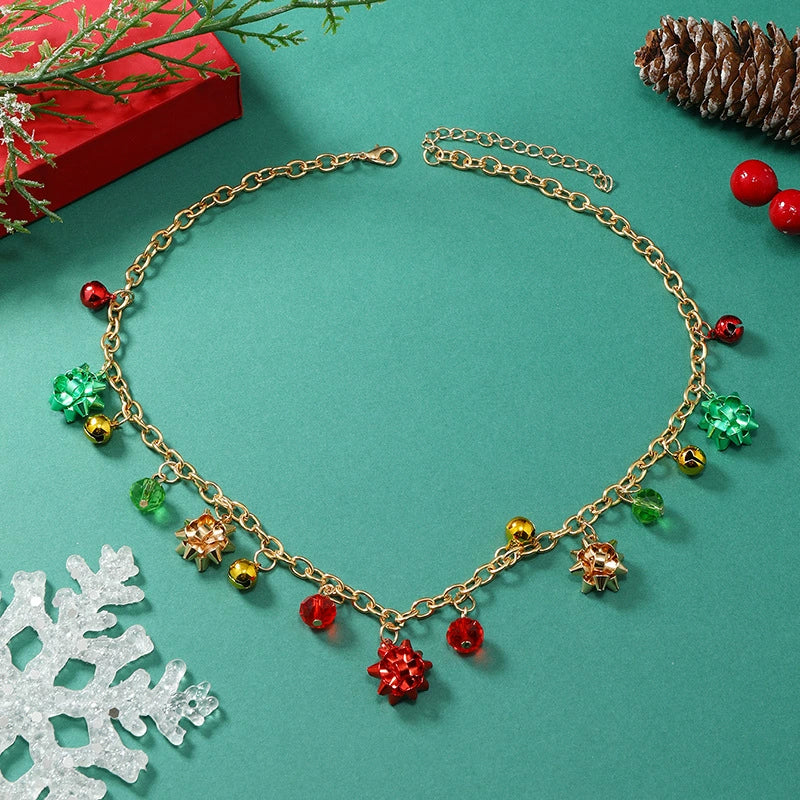 Wholesale Alloy Christmas Necklace Geometric Style Bell And Multicolor Flower Design For Women Ochain - Image 8