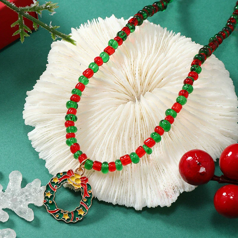 Wholesale Alloy Christmas Necklace With Round Beads And Geometric Pendant For Women Sweet And Cool Style - Image 2