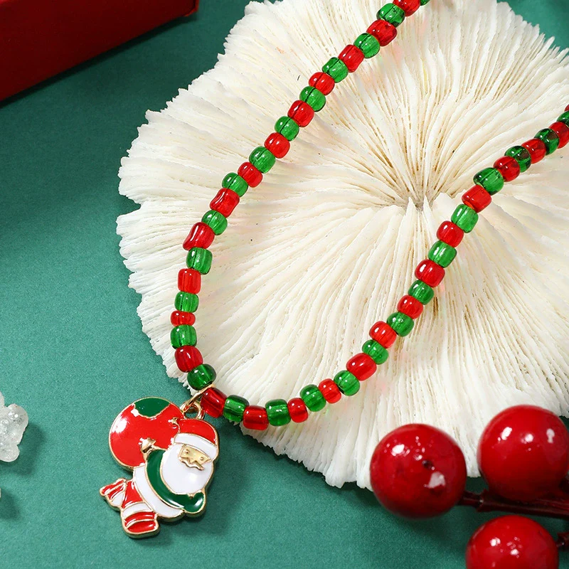 Wholesale Alloy Christmas Necklace With Round Beads And Geometric Pendant For Women Sweet And Cool Style - Image 3