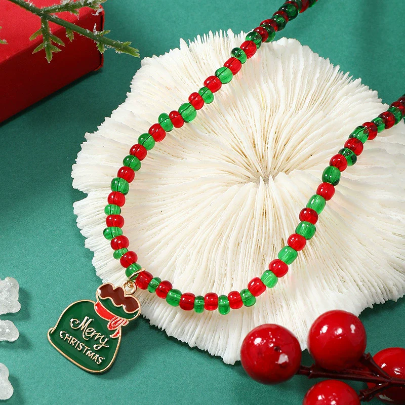 Wholesale Alloy Christmas Necklace With Round Beads And Geometric Pendant For Women Sweet And Cool Style - Image 4