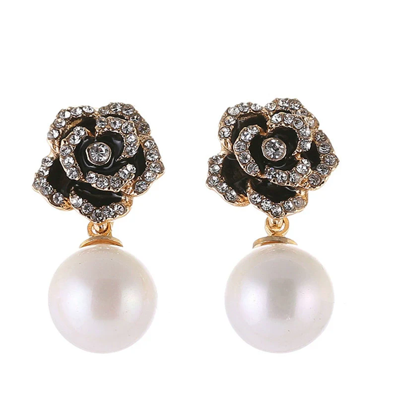 Wholesale Alloy Constellation Diamond Inlaid Zircon Bow Pearl Earrings - Image 5