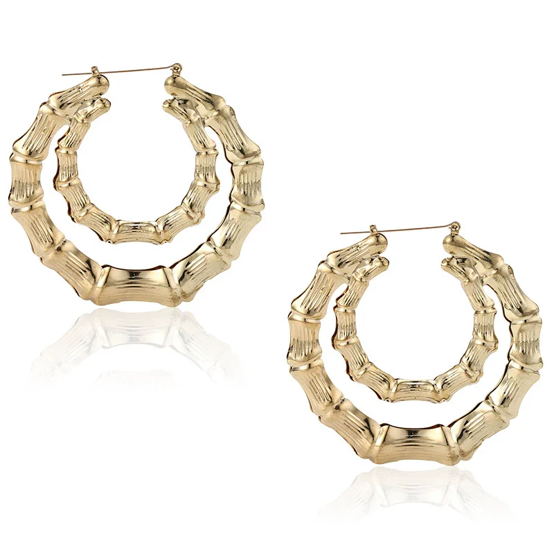 Wholesale Alloy Double Geometric Punk Style Women's Earrings With Electroplating Treatment - Image 6