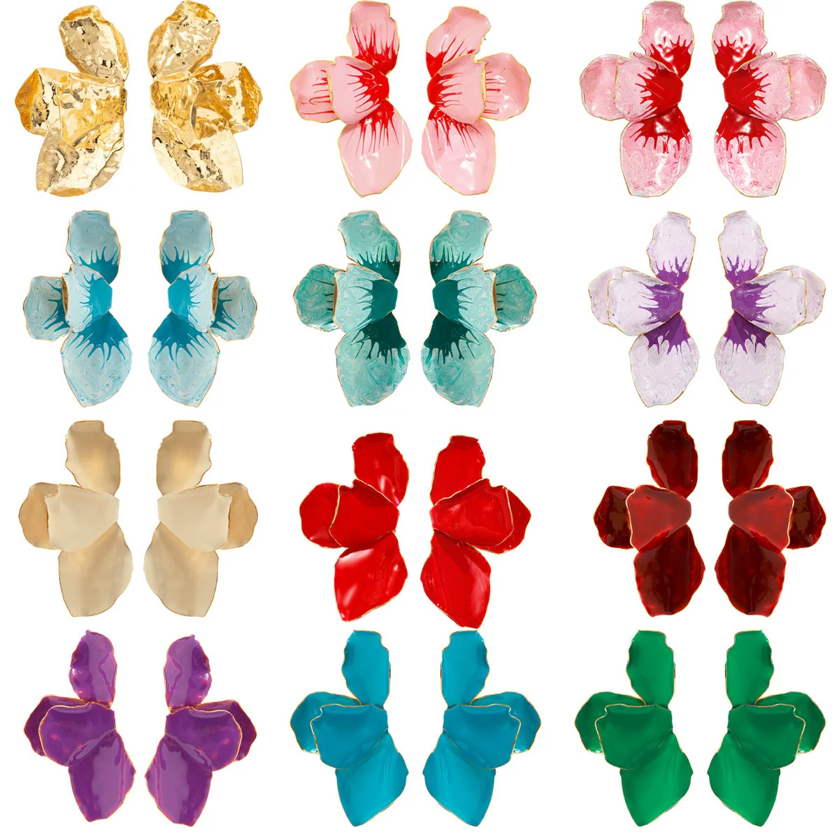 Wholesale Alloy Dripping Oil Flower Pattern Exaggerated Women's Earrings Sweet Style - Image 4