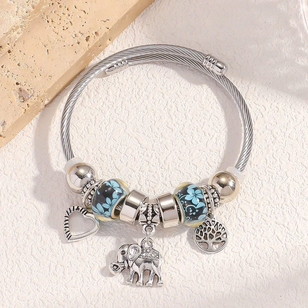 Wholesale Alloy Electroplated Elephant Peach Heart Tree Of Life Pendant Bracelet For Women - Image 7