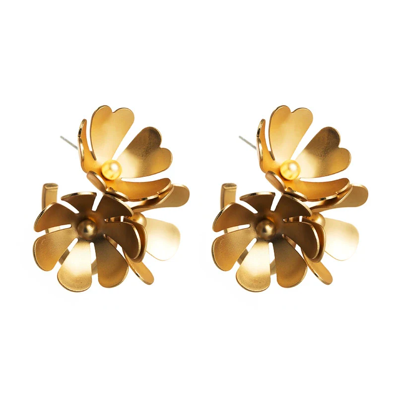 Wholesale Alloy Flower Earrings Electroplated Women's Fashionable Exaggerated Multi Layer Large Petal All Match - Image 5