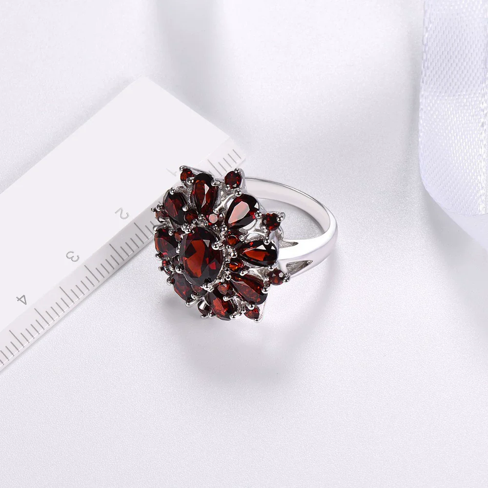 Wholesale Alloy Flower Geometric Ring For Women With Electroplating Treatment And Garnet Red Zircon - Image 4