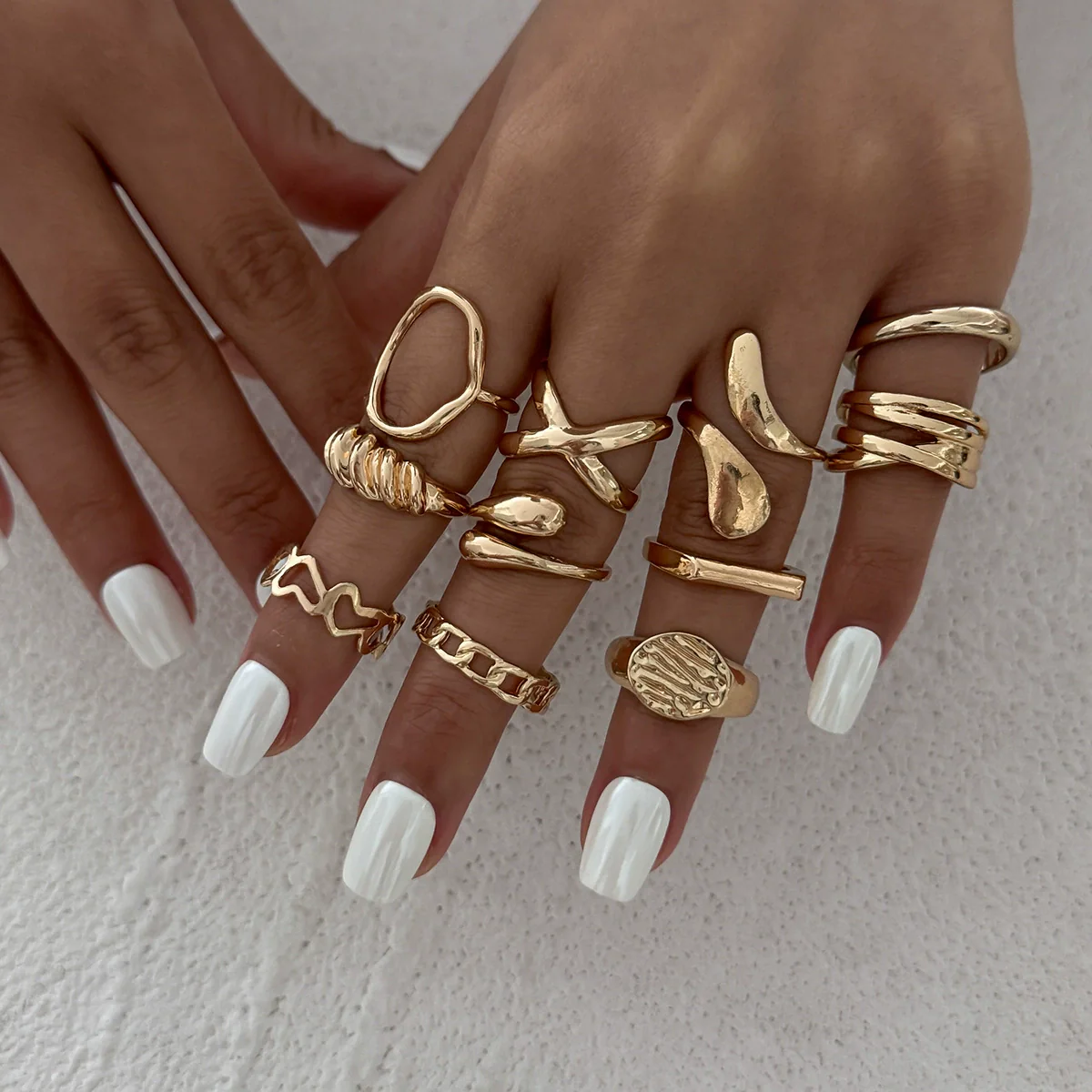 Wholesale Alloy Geometric Asymmetrical Water Drop Hug Ring With Electroplating For Women - Image 8