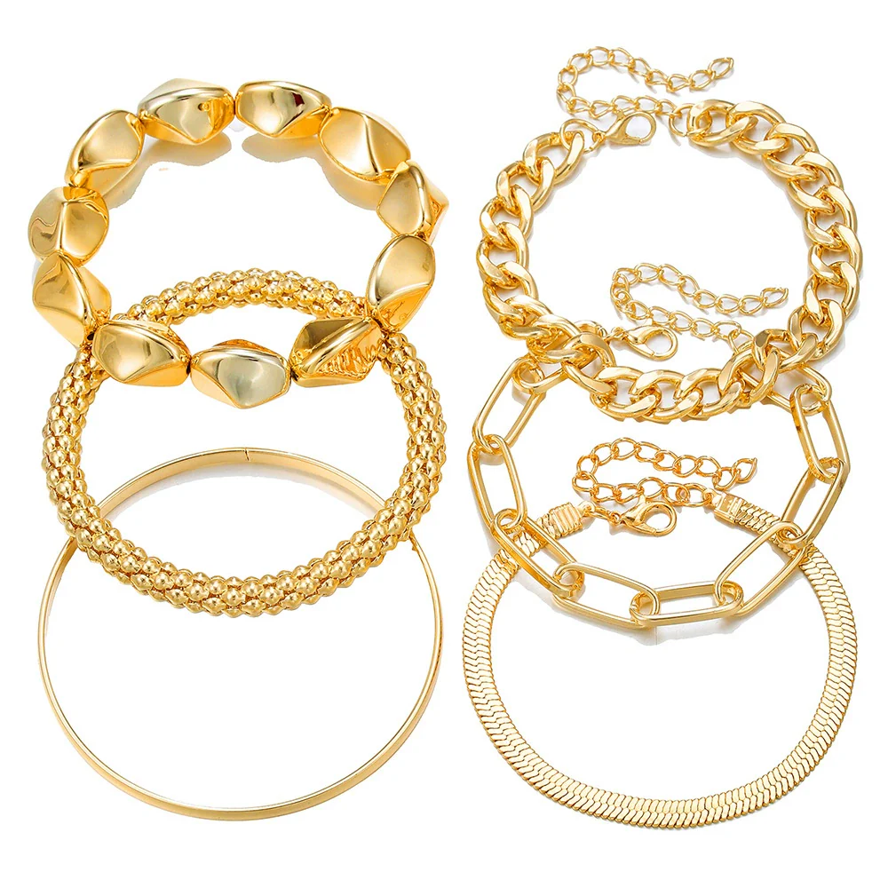 Wholesale Alloy Geometric Electroplated Multilayer Stacked Unisex And Women's Bracelet 6Piece Set - Image 5