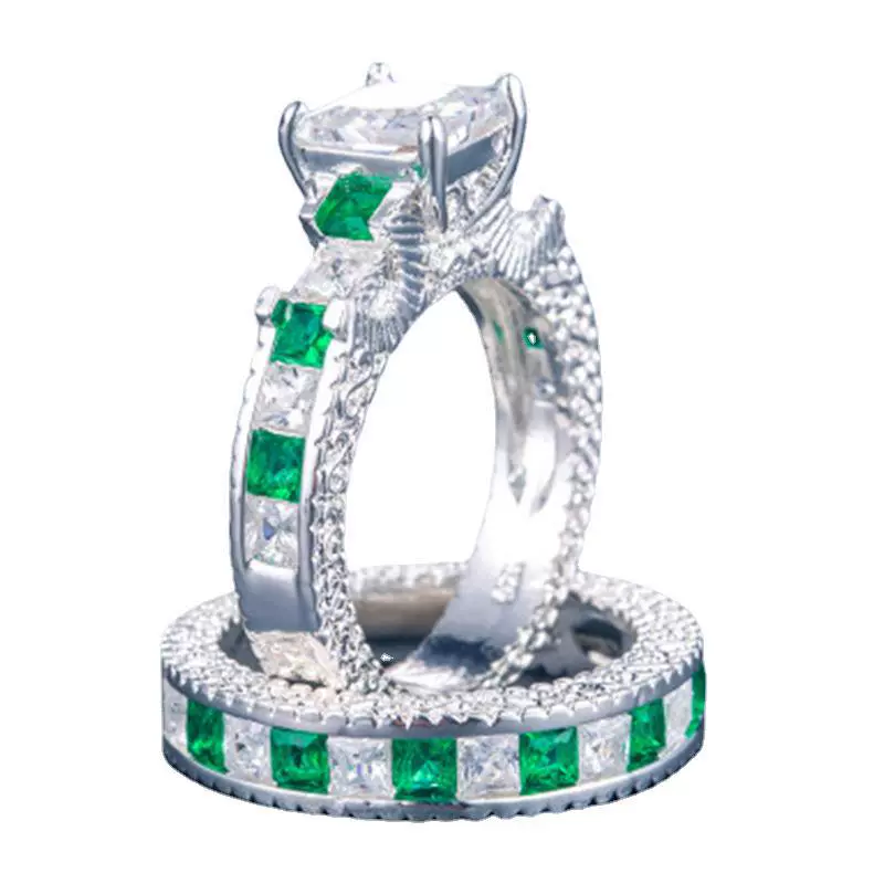 Wholesale Alloy Geometric Fashion Ol Women's Square Diamond Zircon Ring Set With Electroplating - Image 5