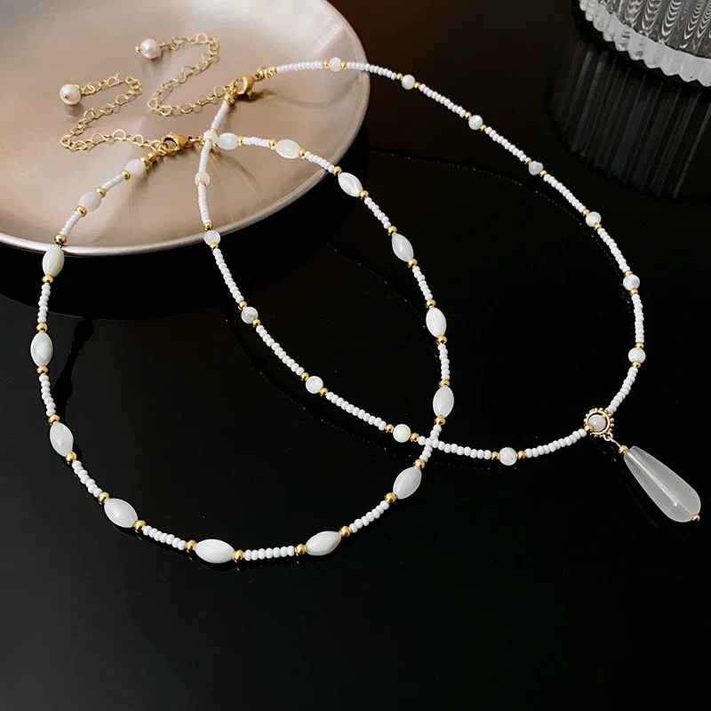 Wholesale Alloy Geometric Handmade Versatile Clavicle Chain Beaded Pearl Necklace - Image 10