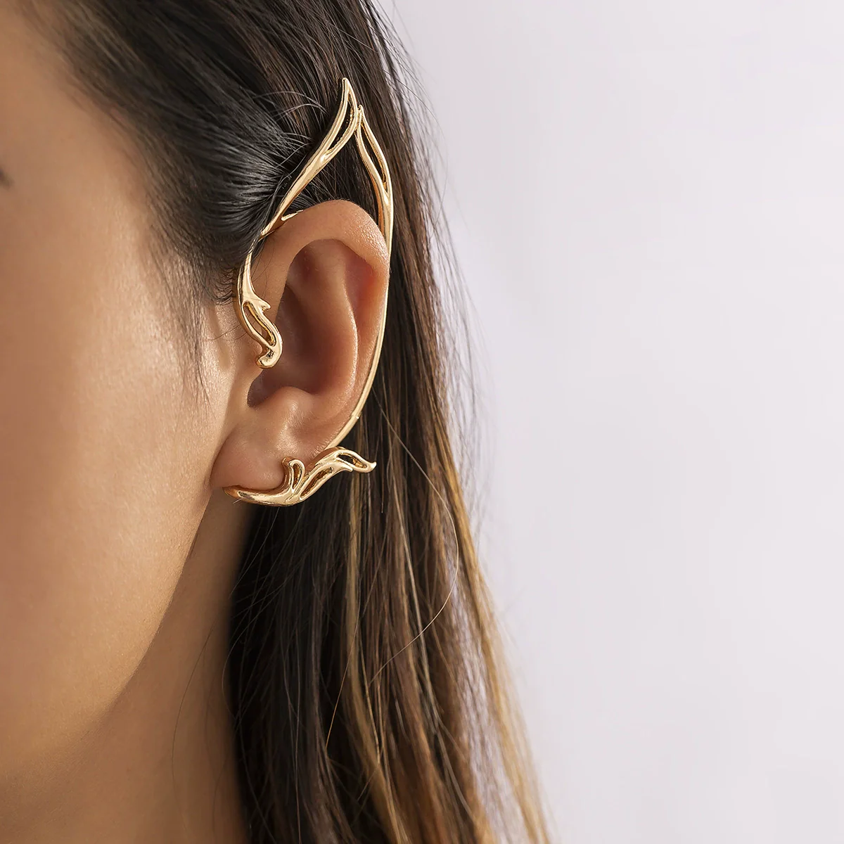 Wholesale Alloy Geometric Hollow Cat Ear Ear Clips And Hanging Earrings For Women - Image 2