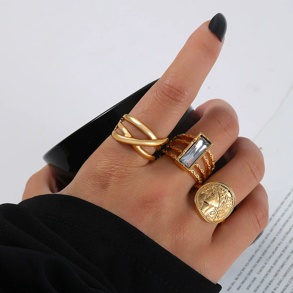 Wholesale Alloy Geometric Relief Portrait Retro Diamond Ring Unisex