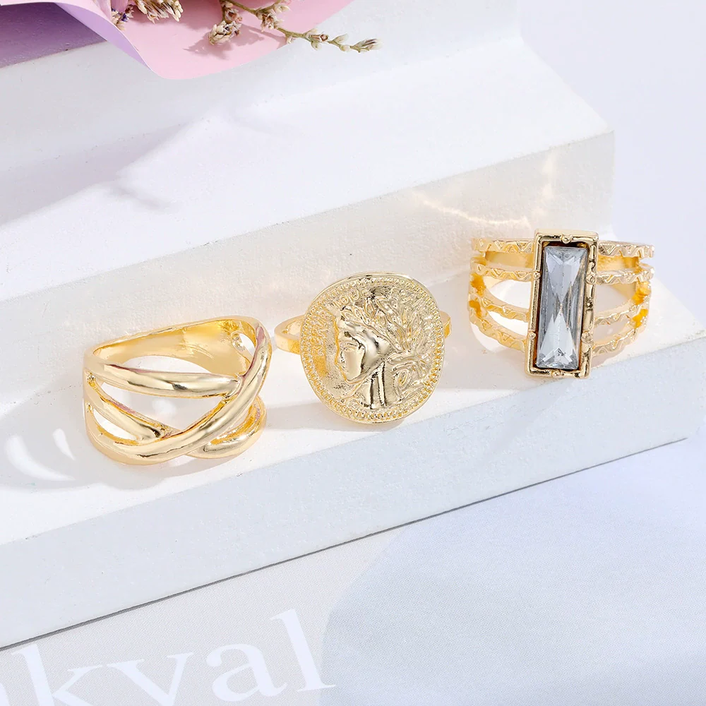 Wholesale Alloy Geometric Relief Portrait Retro Diamond Ring Unisex - Image 4