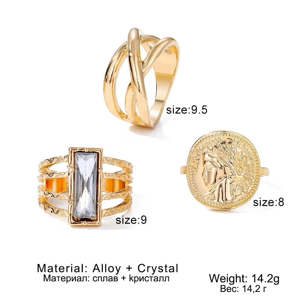 Wholesale Alloy Geometric Relief Portrait Retro Diamond Ring Unisex - Image 5