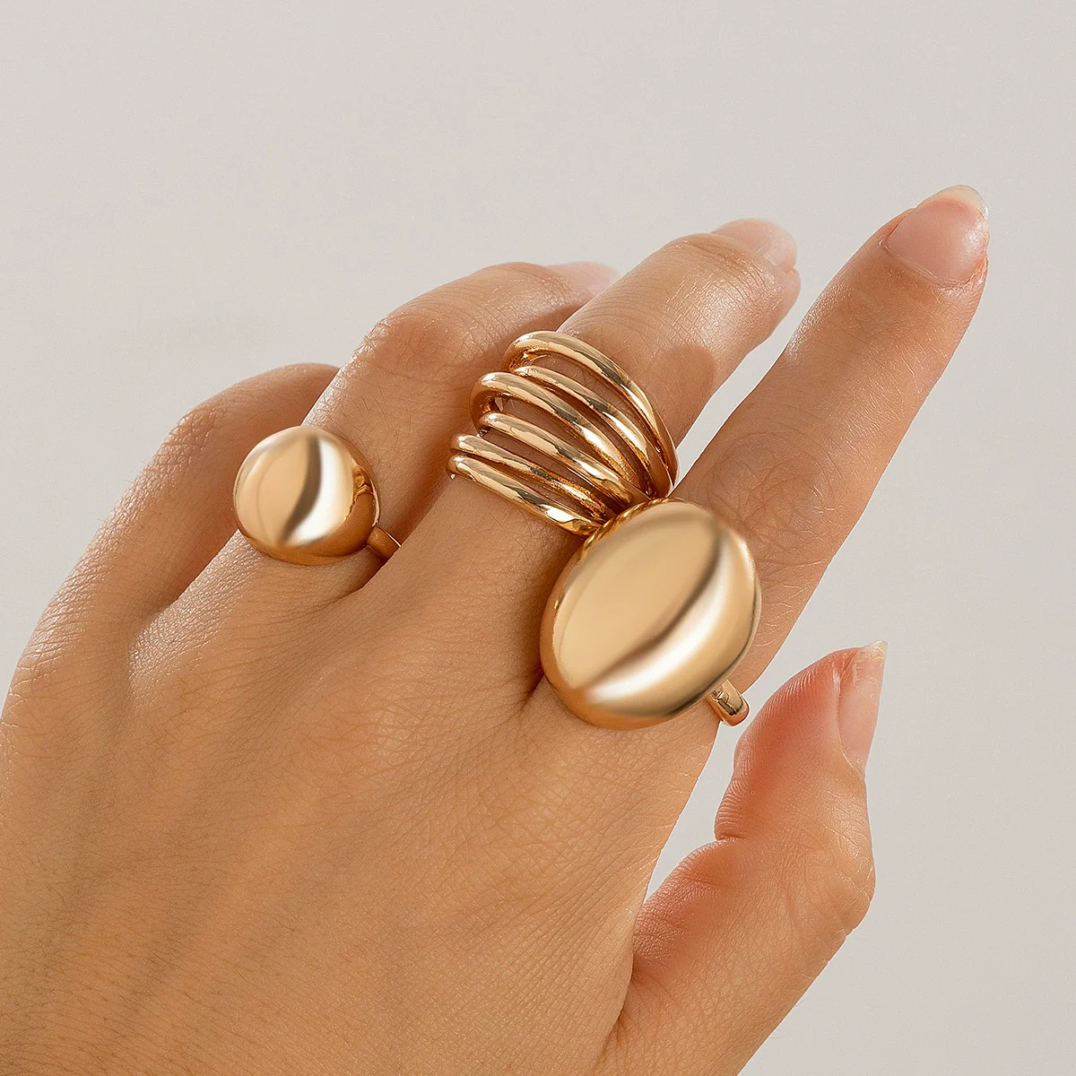 Wholesale Alloy Geometric Retro Electroplated Women's Ring Set With Irregular Smooth Opening Texture - Image 11