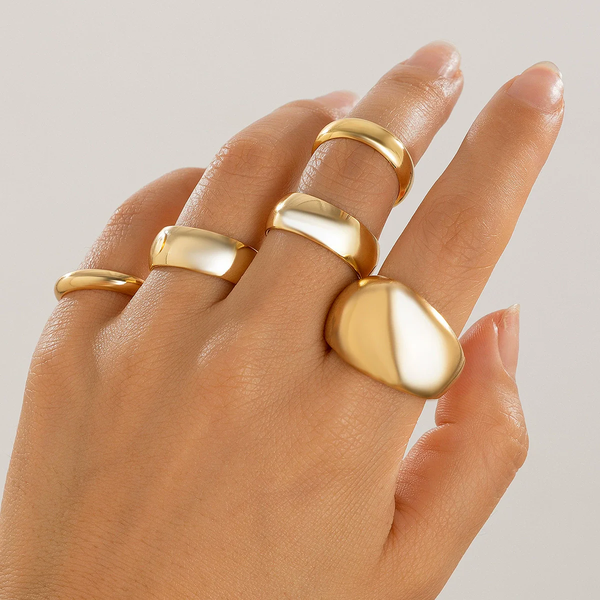 Wholesale Alloy Geometric Retro Electroplated Women's Ring Set With Irregular Smooth Opening Texture - Image 13