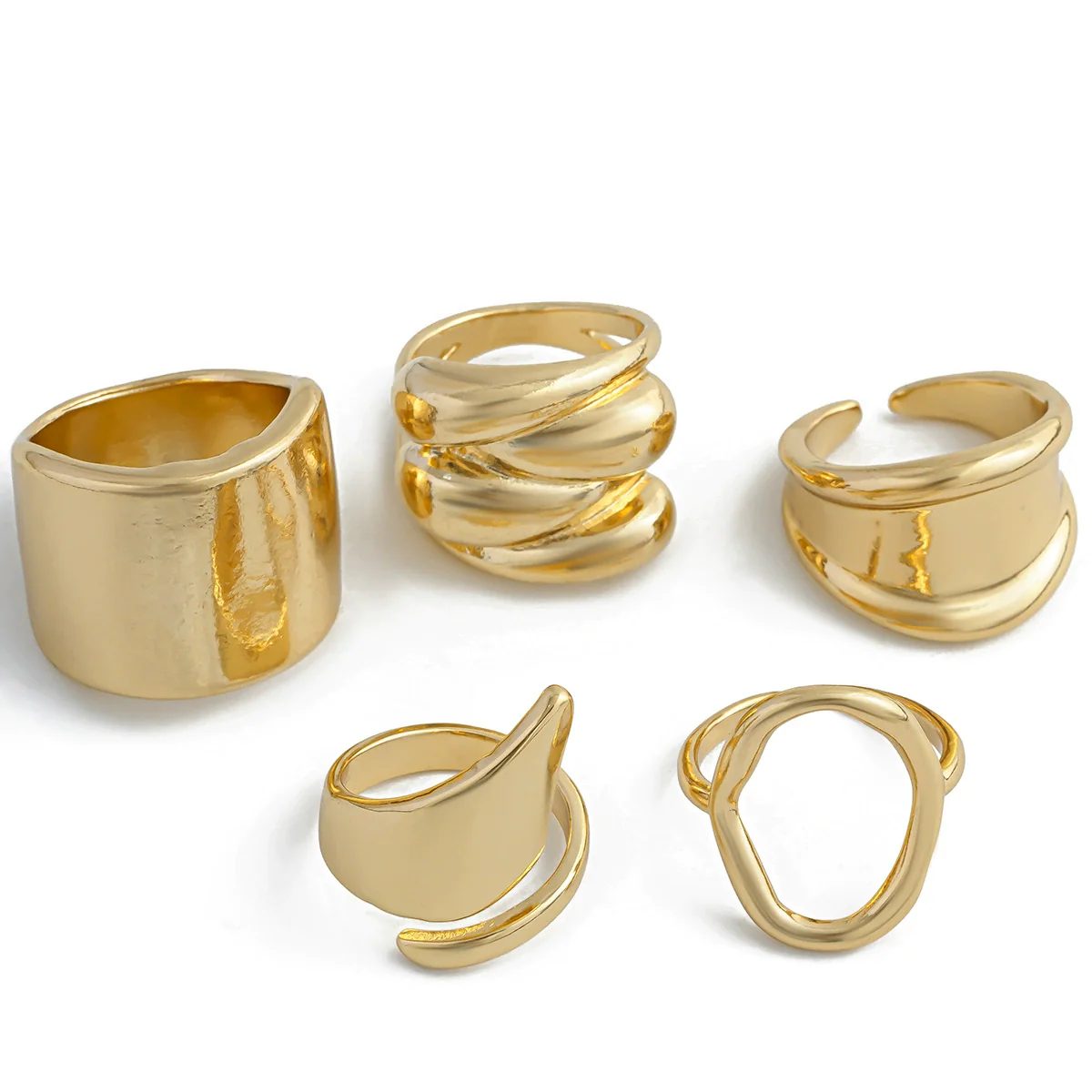 Wholesale Alloy Geometric Retro Electroplated Women's Ring Set With Irregular Smooth Opening Texture - Image 5