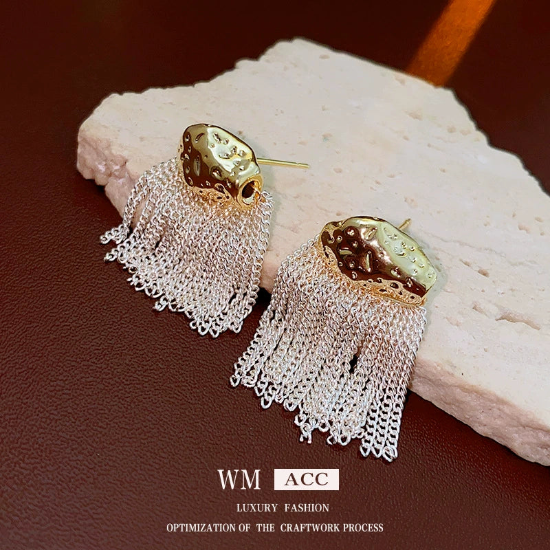 Wholesale Alloy Geometric Style Electroplated Needle Chain Tassel Earrings For Women - Image 2