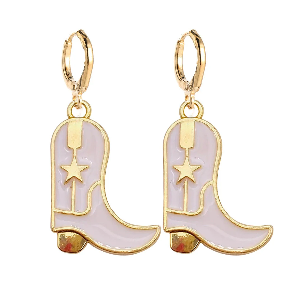 Wholesale Alloy Geometric Ushaped Dripping Oil Cowboy Boots Hat Drop Pendant Earrings Jewelry For Women - Image 3