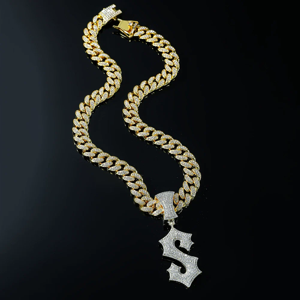Wholesale Alloy Hip Hop Style Cuban Chain With English Letter S Pendant And Diamond Design Men's Necklace - Image 2