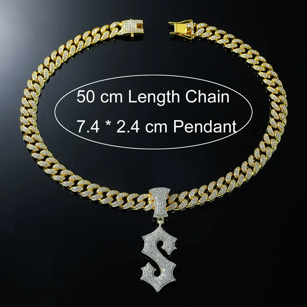 Wholesale Alloy Hip Hop Style Cuban Chain With English Letter S Pendant And Diamond Design Men's Necklace - Image 3