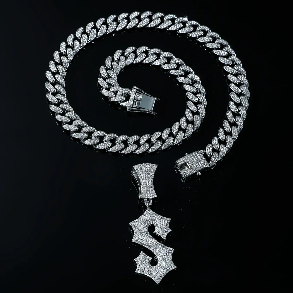 Wholesale Alloy Hip Hop Style Cuban Chain With English Letter S Pendant And Diamond Design Men's Necklace - Image 4