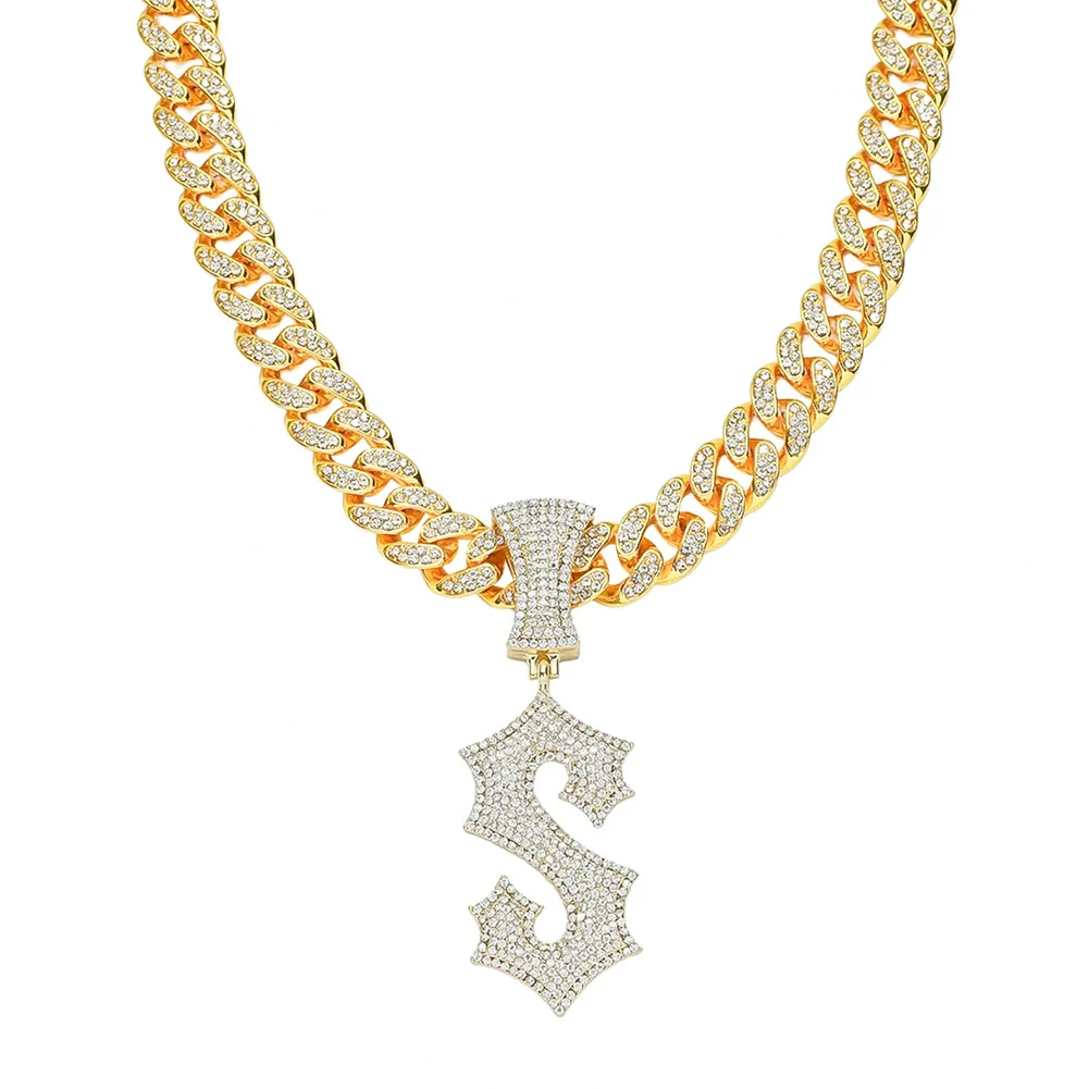 Wholesale Alloy Hip Hop Style Cuban Chain With English Letter S Pendant And Diamond Design Men's Necklace - Image 6