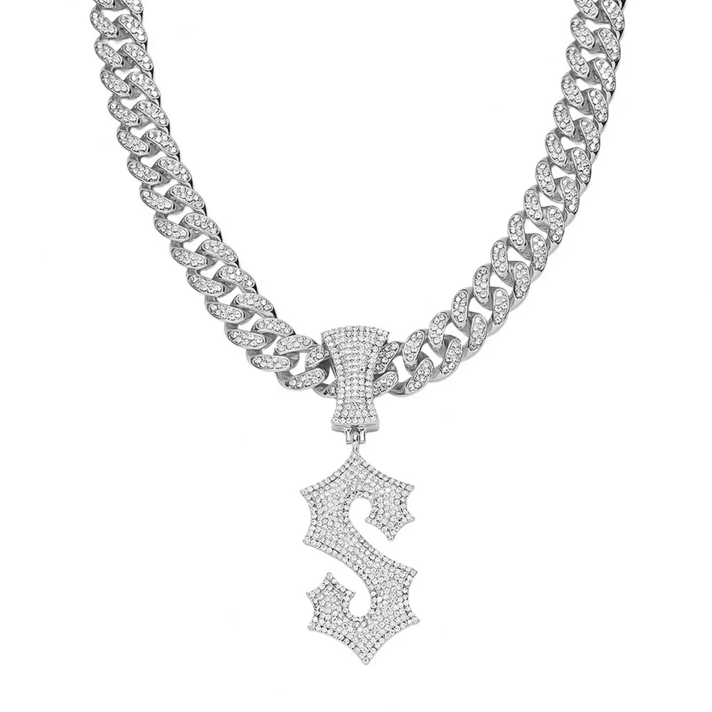Wholesale Alloy Hip Hop Style Cuban Chain With English Letter S Pendant And Diamond Design Men's Necklace - Image 7