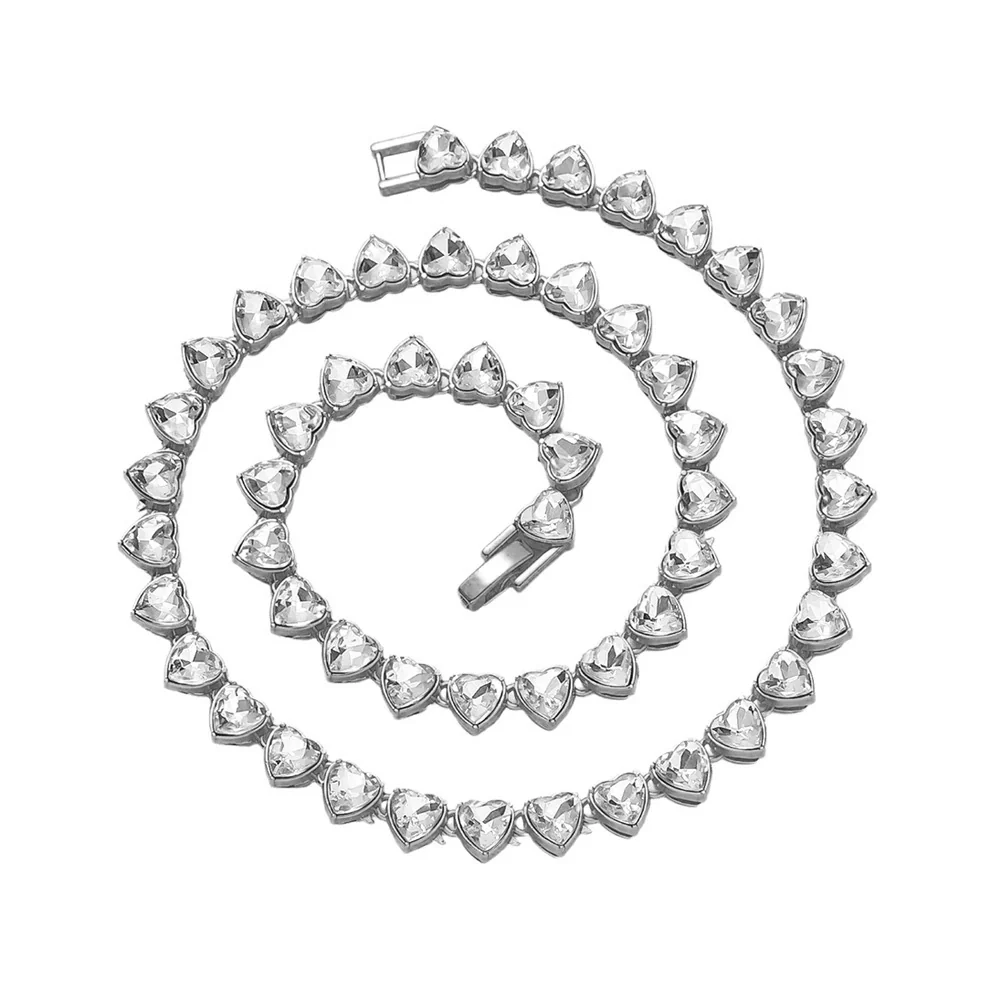 Wholesale Alloy Hip Hop Style Geometric Heart Stitching Diamond Necklace For Men - Image 7
