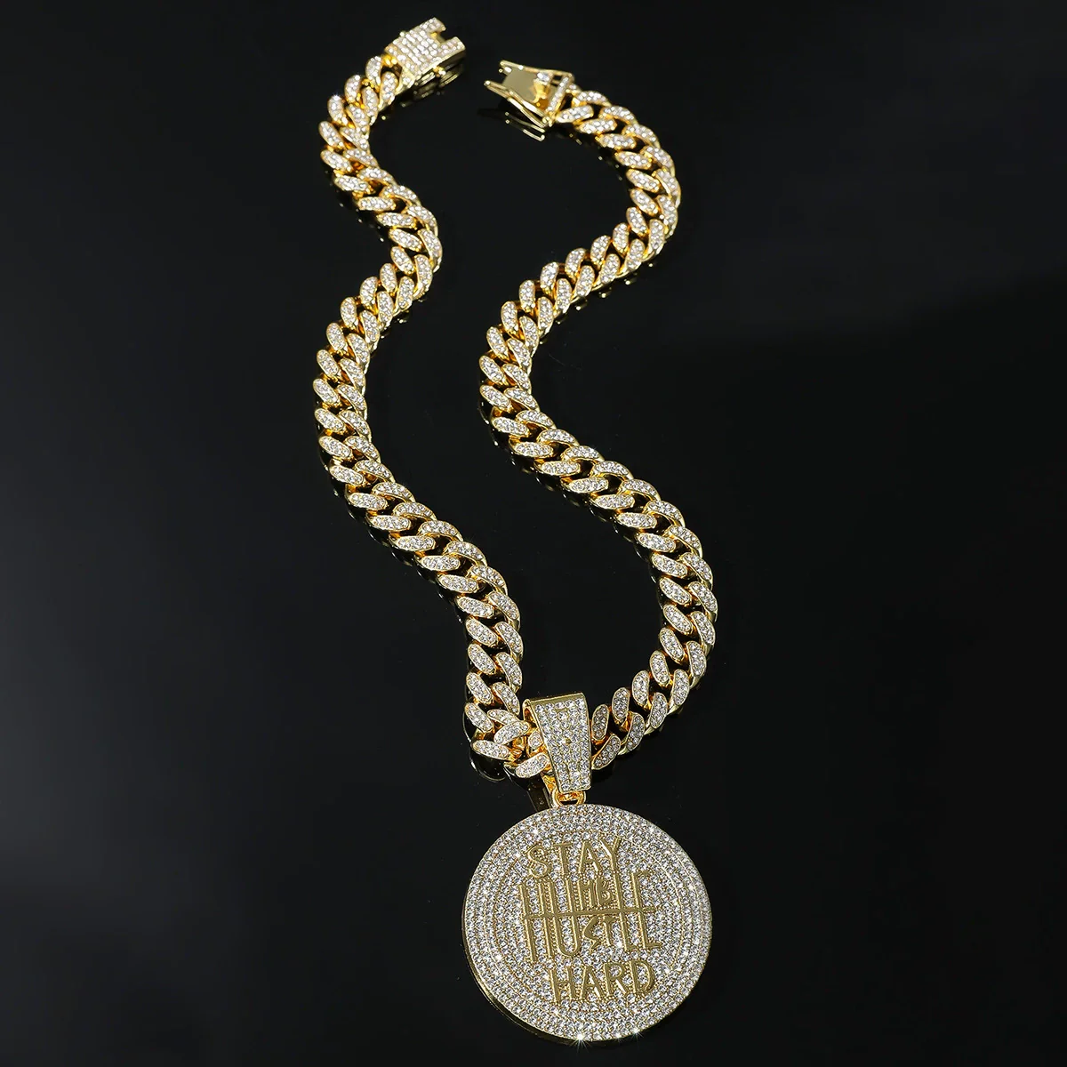 Wholesale Alloy Hiphop Geometric English Letters Full Diamond Pendant Necklace For Men - Image 2
