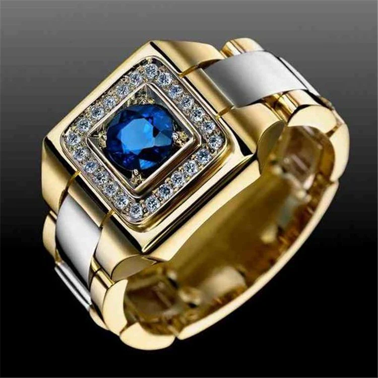 Wholesale Alloy Inlaid Blue Zircon Geometric Ring With Electroplating Treatment - Image 2