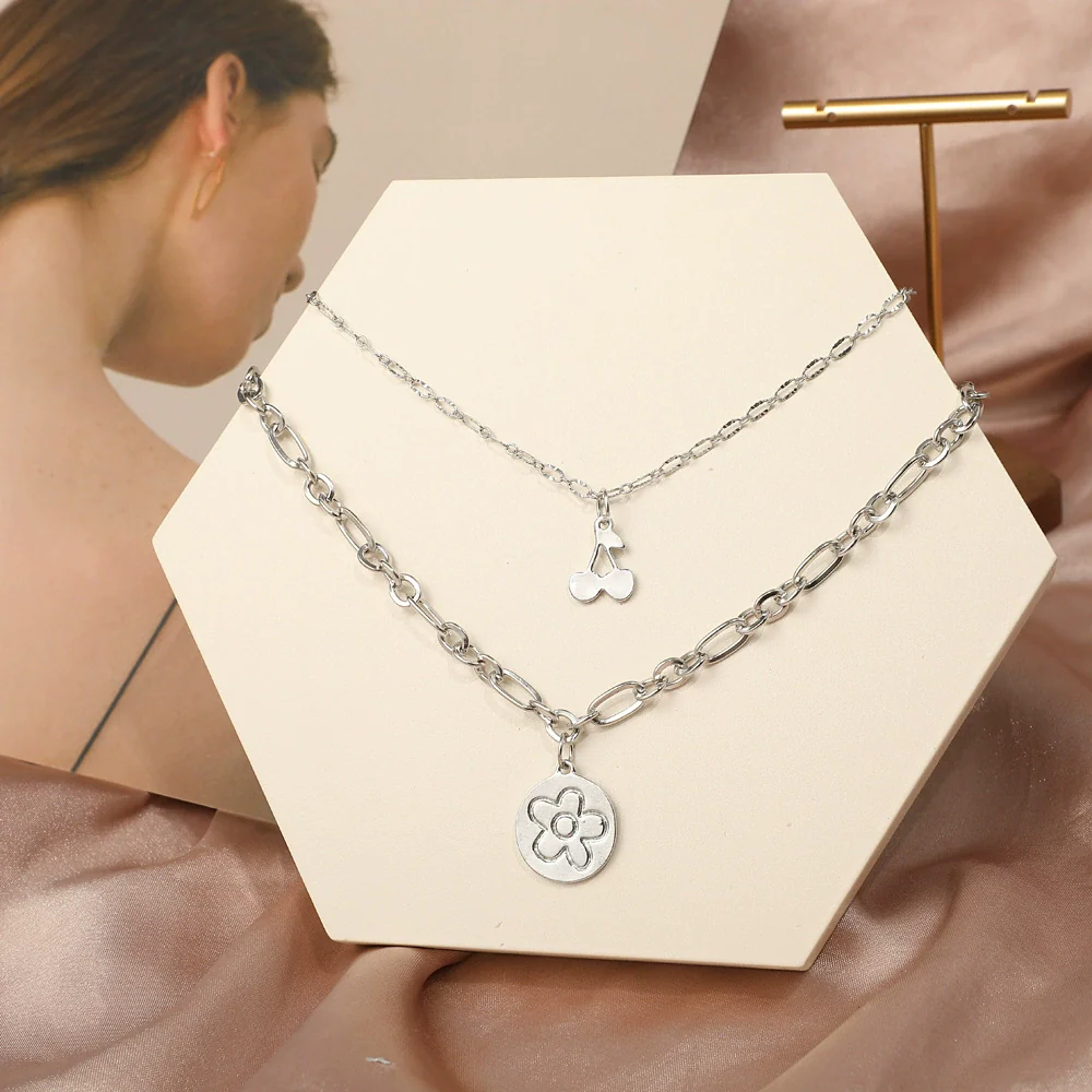 Wholesale Alloy Jewelry With Letters Numbers Text Pattern Electroplated Double Necklace