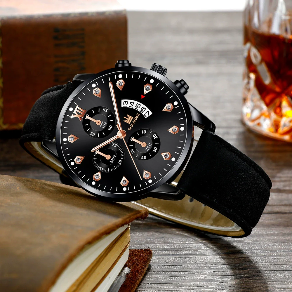 Wholesale Alloy Men's Business Style Round Dial Quartz Belt Watch With Fake Three Eyes And Fanshaped Design - Image 3