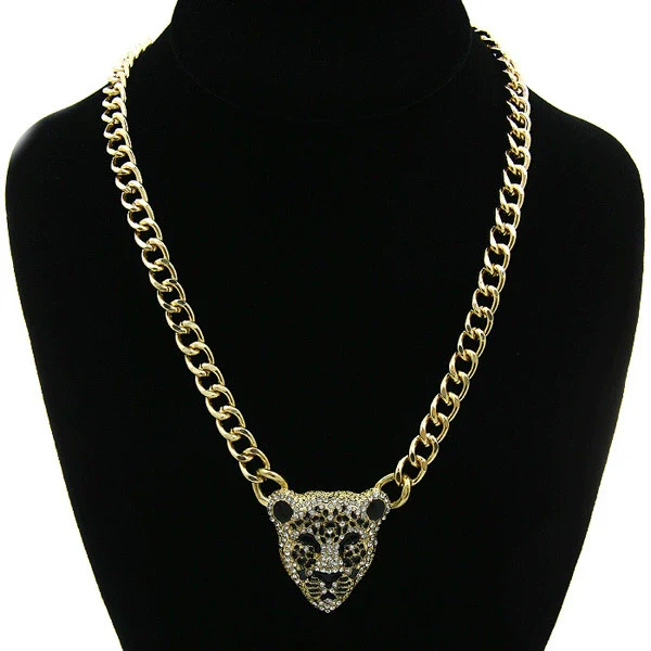 Wholesale Alloy Necklace With Leopard Head Design And Snake Bone Chain Electroplated - Image 4