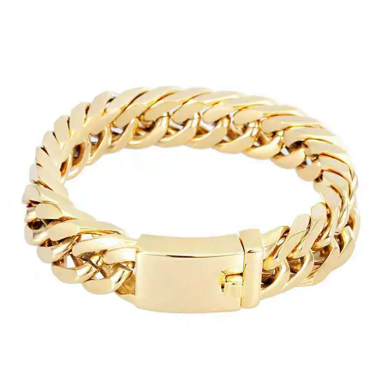 Wholesale Alloy Plated 18K Real Gold Exaggerated Rhombus Men's Electroplated Double Buckle Bracelet